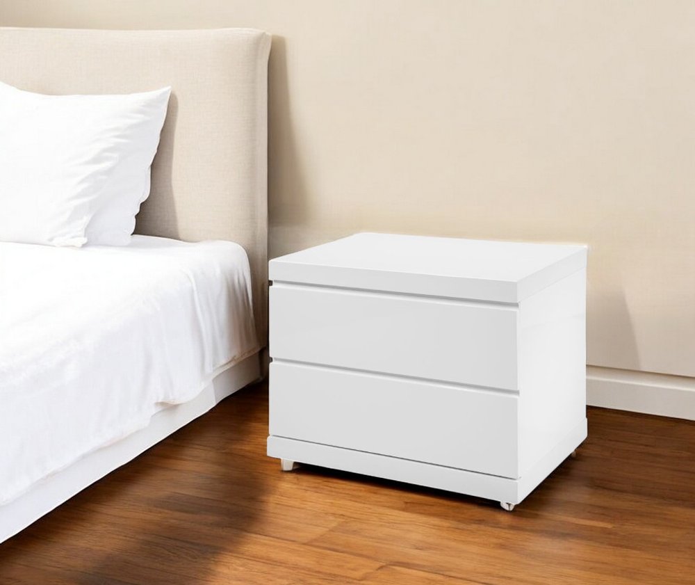 White Wood Two Drawer Nightstand - 18-inch