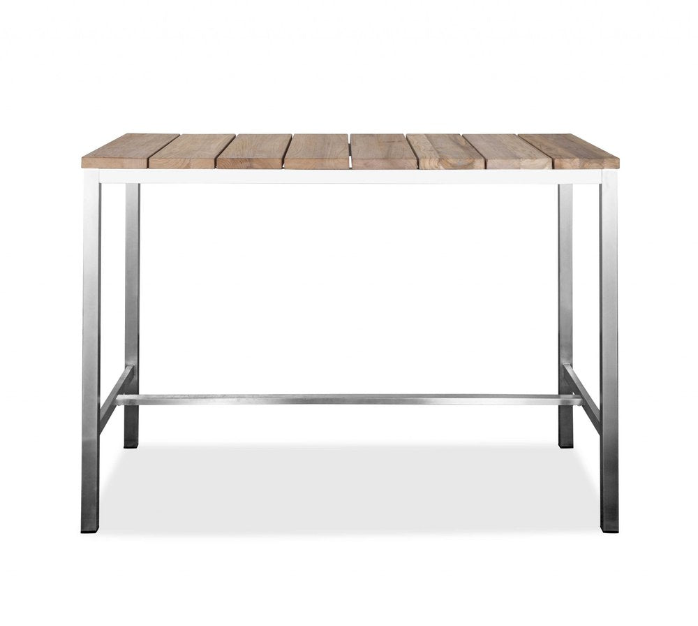 Wood Brown and Silver Solid Wood and Stainless Steel Dining Table - 55-inch