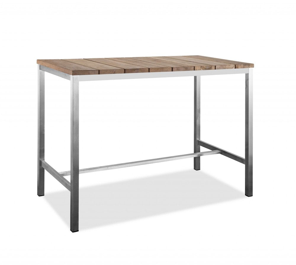 Wood Brown and Silver Solid Wood and Stainless Steel Dining Table - 55-inch