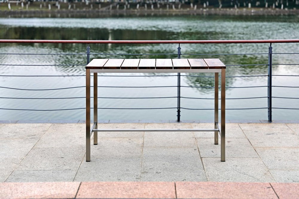 Wood Brown and Silver Solid Wood and Stainless Steel Dining Table - 55-inch