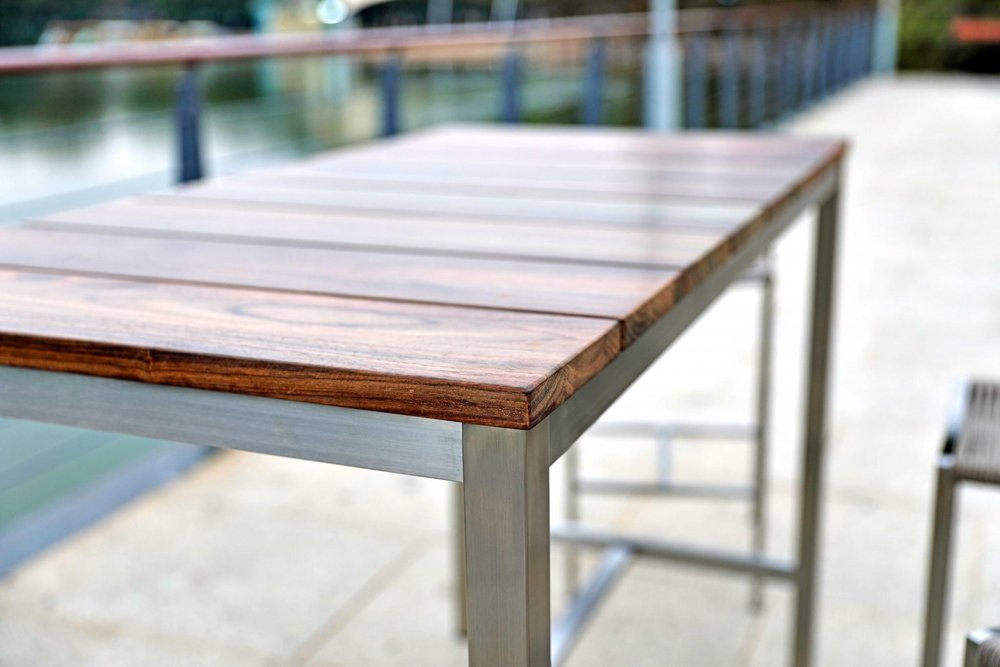 Wood Brown and Silver Solid Wood and Stainless Steel Dining Table - 55-inch