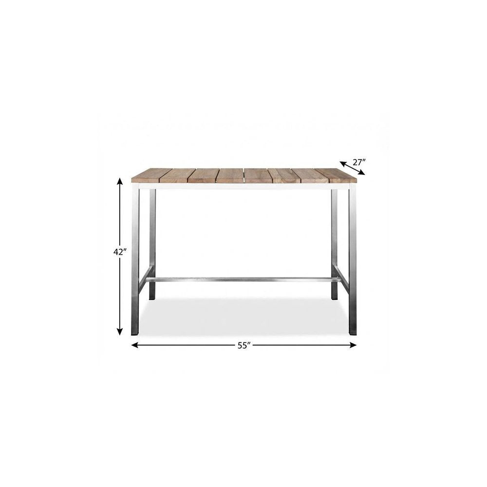 Wood Brown and Silver Solid Wood and Stainless Steel Dining Table - 55-inch