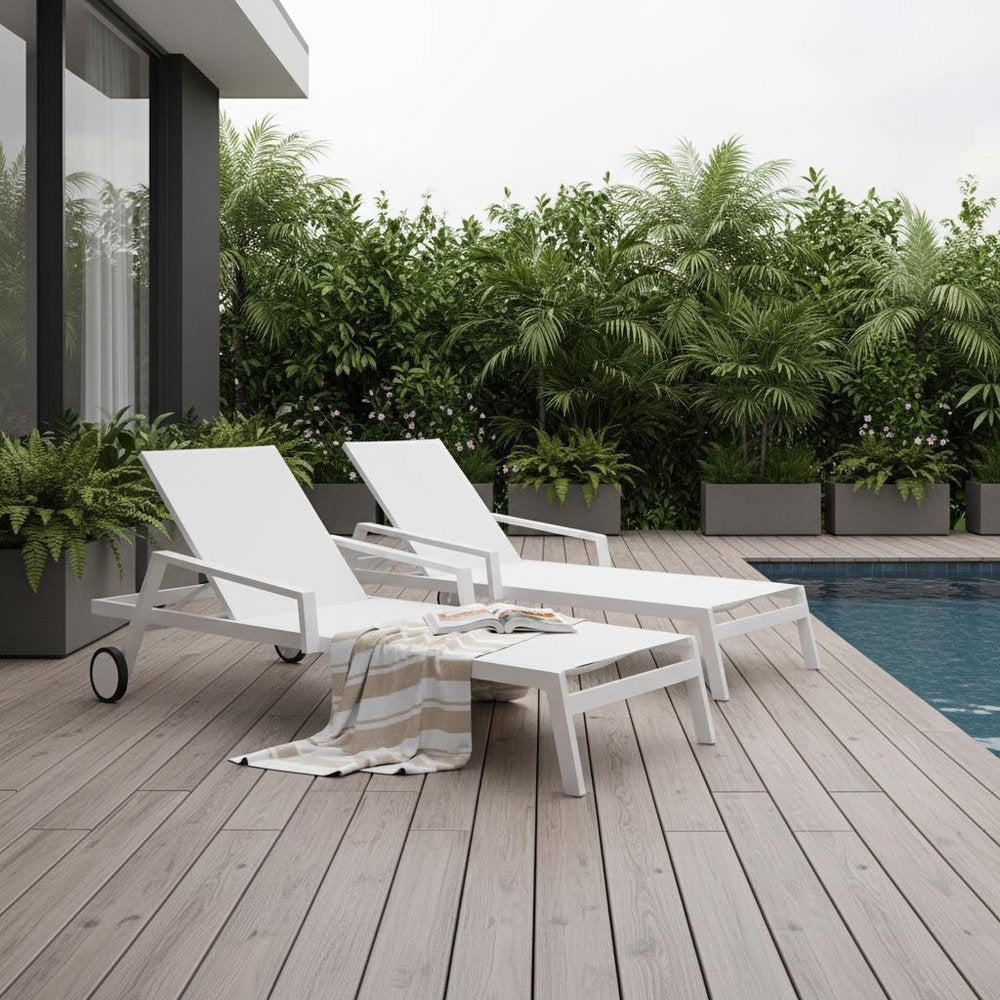 Set of 2 White Modern Aluminum Chaise Lounges
