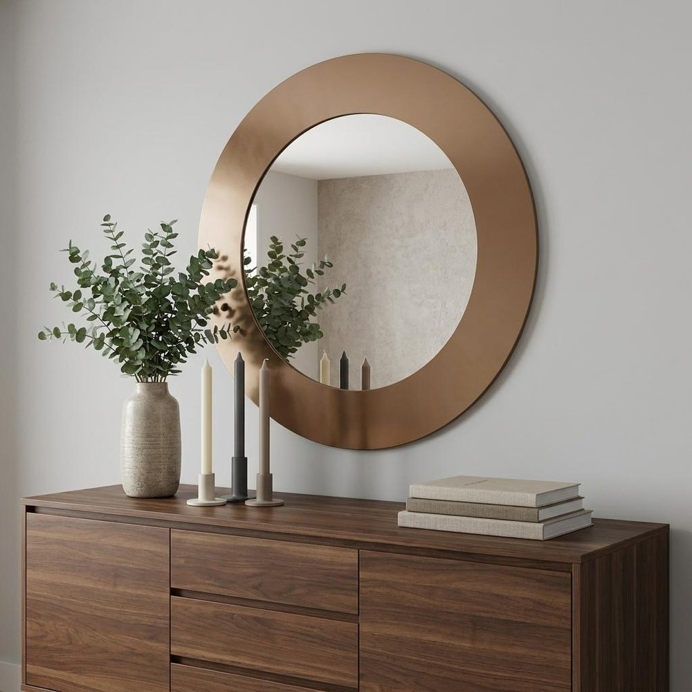 Gold Round Wood Framed Accent Mirror - 47-inch