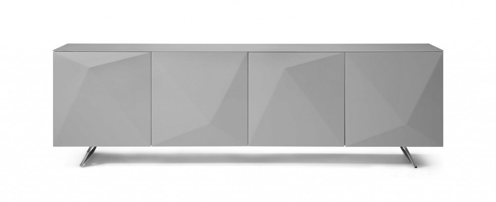 Gray Wood and Glass Carved Geometric Sideboard - 94-inch