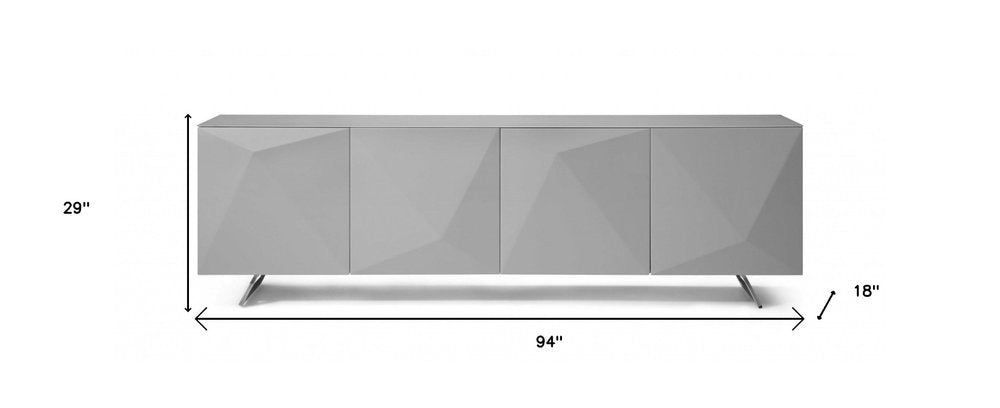 Gray Wood and Glass Carved Geometric Sideboard - 94-inch