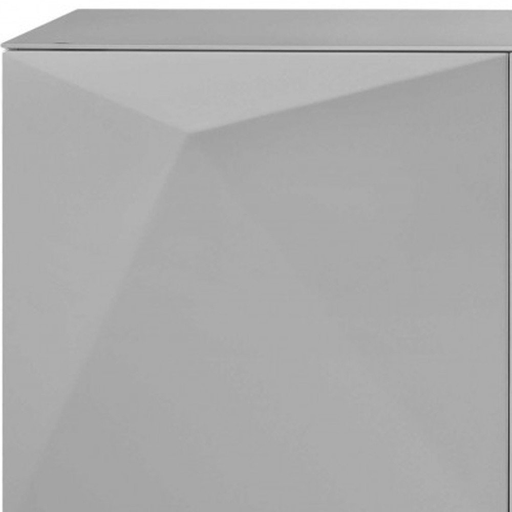 Gray Wood and Glass Carved Geometric Sideboard - 94-inch