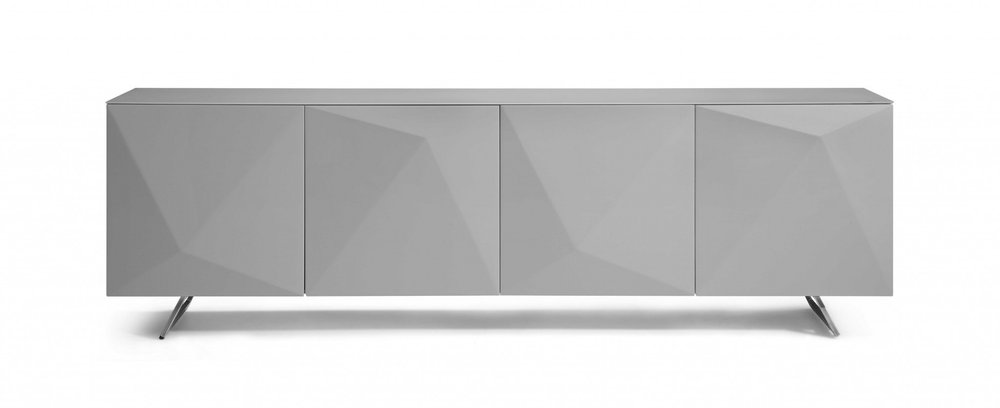 Gray Wood and Glass Carved Geometric Sideboard - 94-inch
