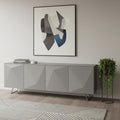 Gray Wood and Glass Carved Geometric Sideboard - 94-inch