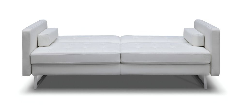 White Faux Leather Sleeper Sofa with Silver Legs - 80-inch
