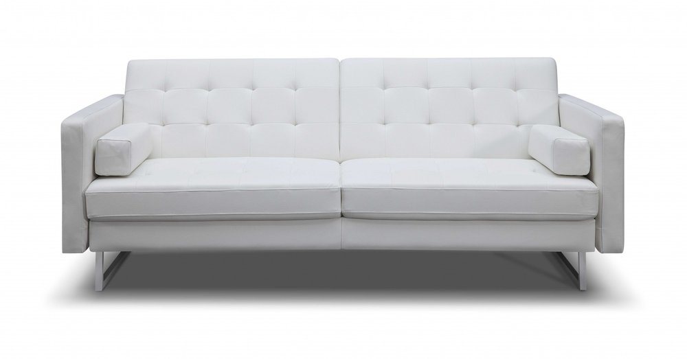 White Faux Leather Sleeper Sofa with Silver Legs - 80-inch