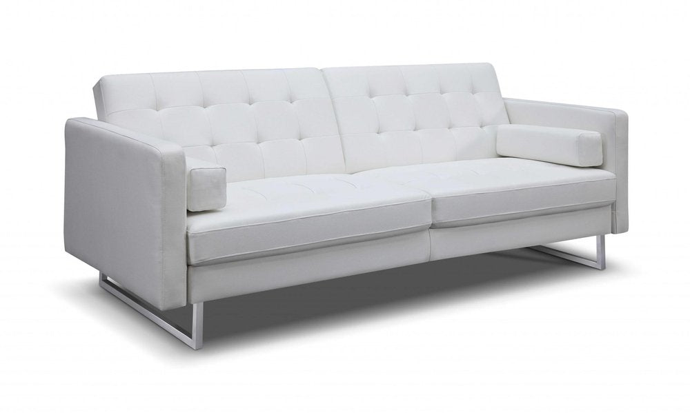 White Faux Leather Sleeper Sofa with Silver Legs - 80-inch