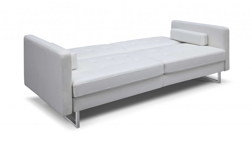 White Faux Leather Sleeper Sofa with Silver Legs - 80-inch