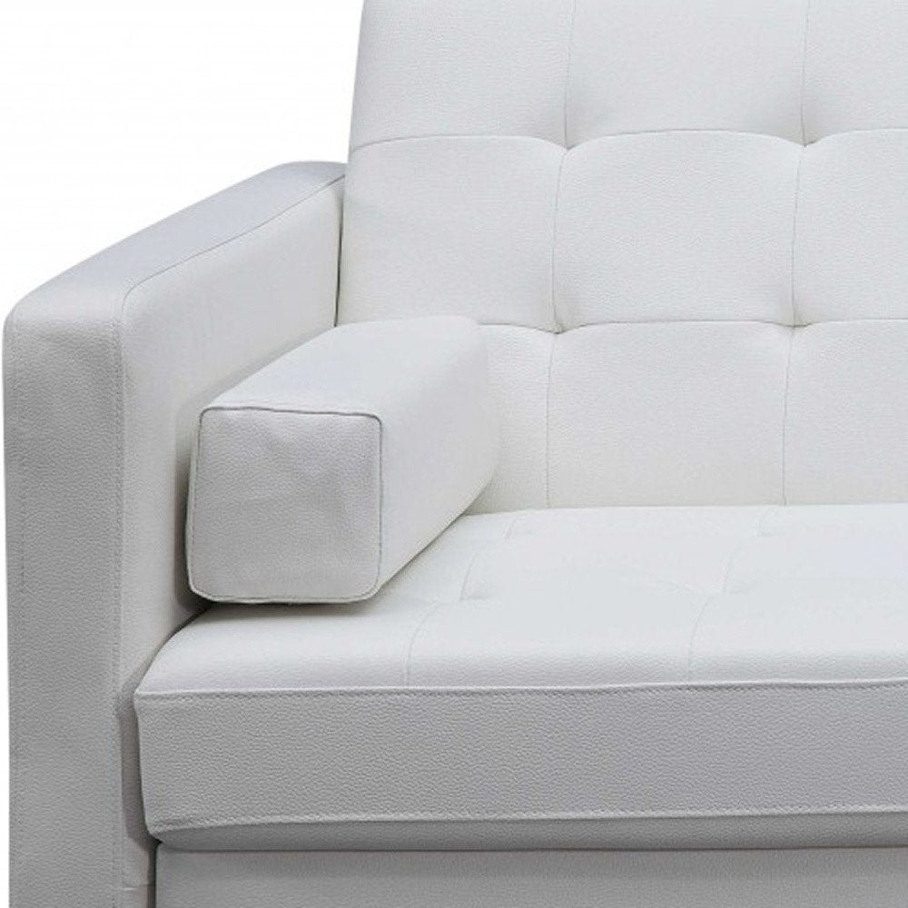 White Faux Leather Sleeper Sofa with Silver Legs - 80-inch