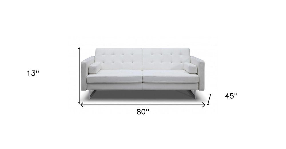 White Faux Leather Sleeper Sofa with Silver Legs - 80-inch