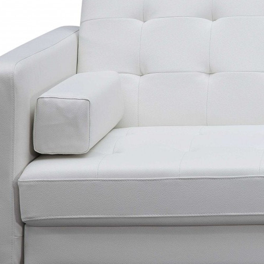 White Faux Leather Sleeper Sofa with Silver Legs - 80-inch