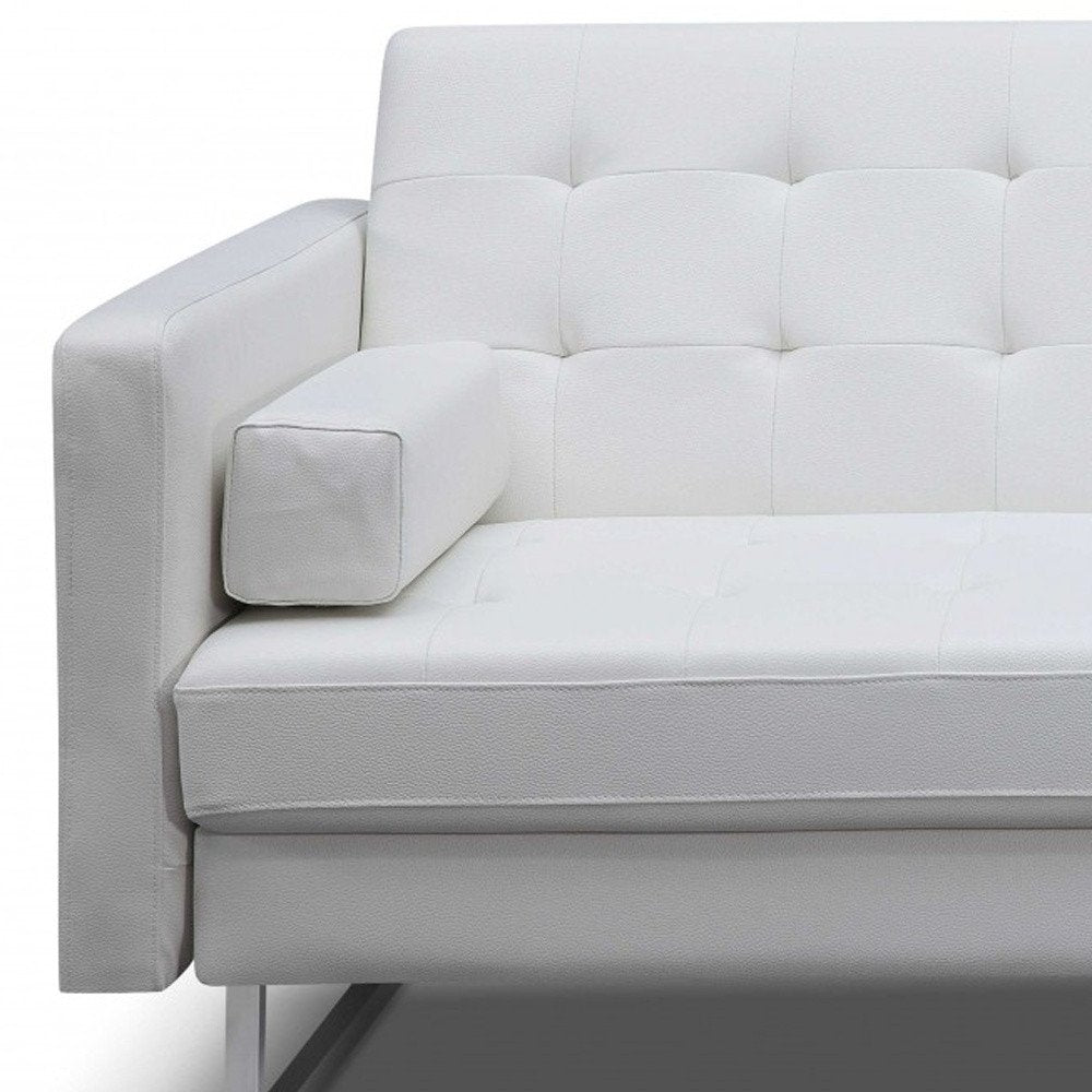 White Faux Leather Sleeper Sofa with Silver Legs - 80-inch