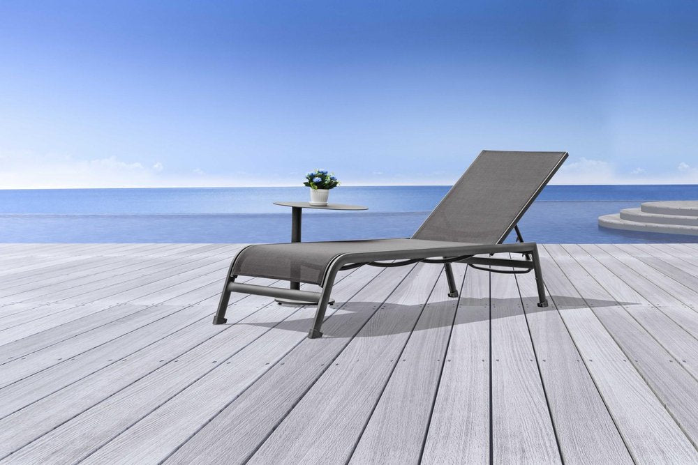 Set of Two 23 Taupe Metal Outdoor Chaise Lounge