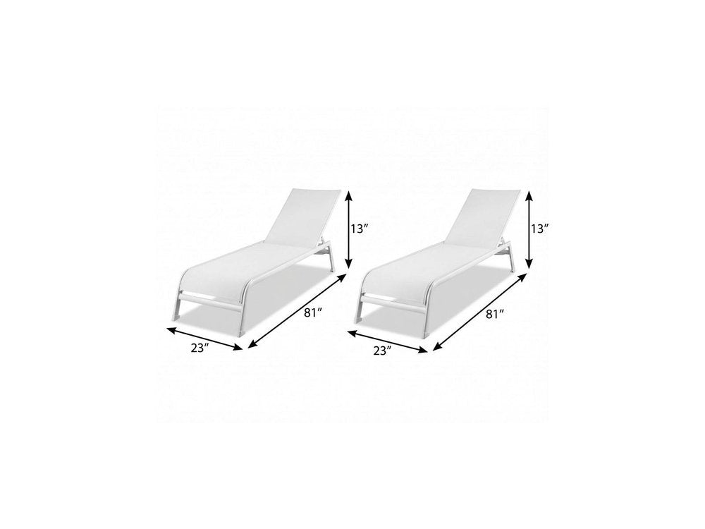 Set of Two 23 White and Chrome Indoor Outdoor Chaise Lounge