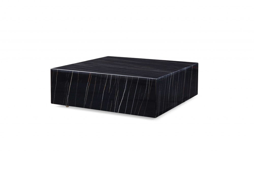 Black Genuine Marble and Brass Square Coffee Table - 35-inch