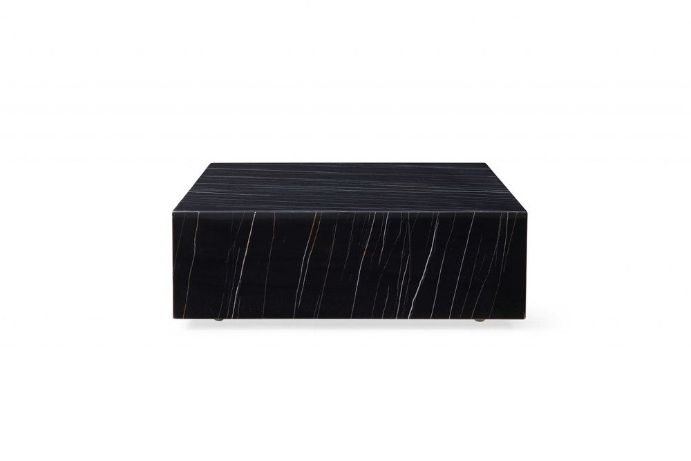 Black Genuine Marble and Brass Square Coffee Table - 35-inch