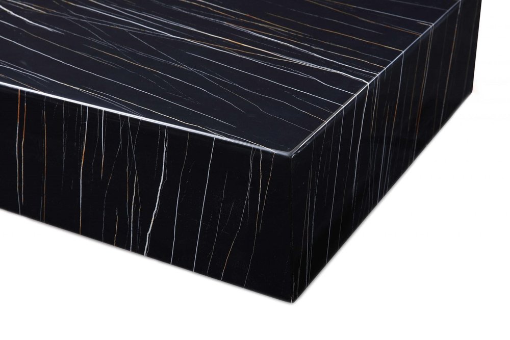 Black Genuine Marble and Brass Square Coffee Table - 35-inch
