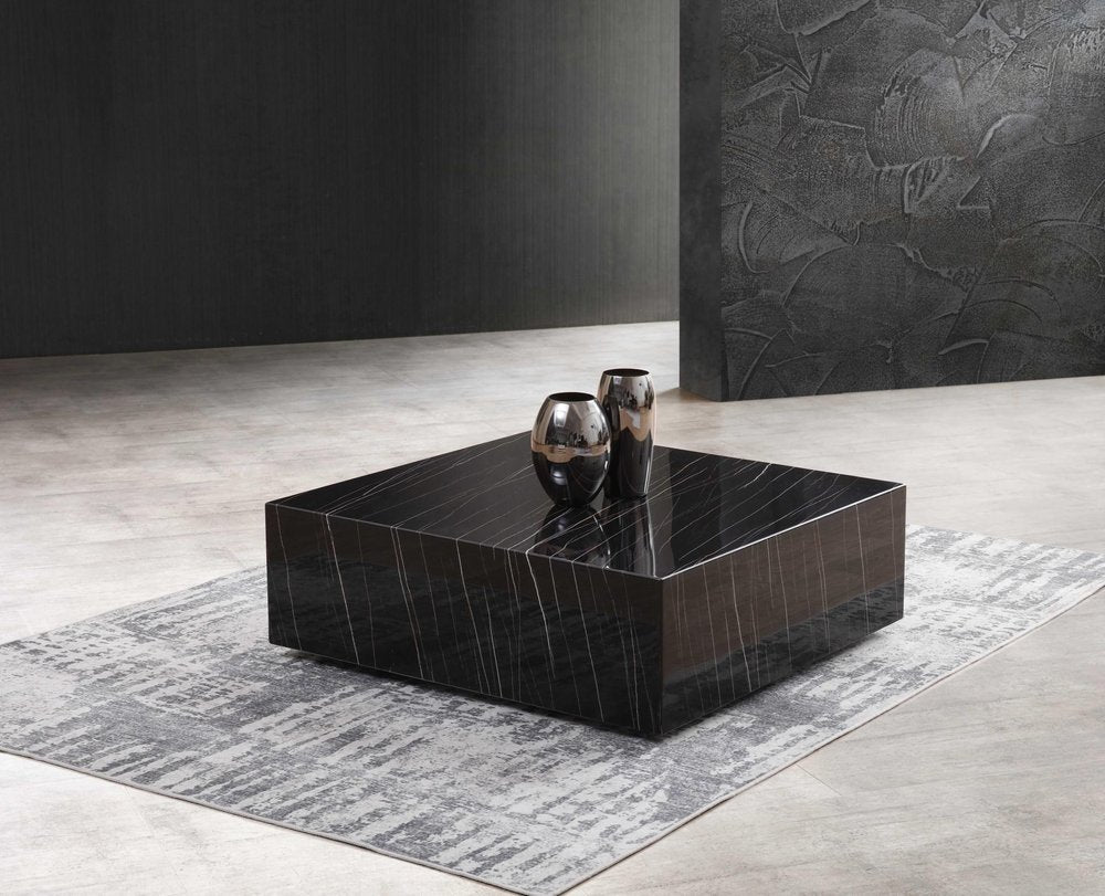 Black Genuine Marble and Brass Square Coffee Table - 35-inch