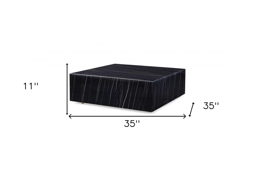 Black Genuine Marble and Brass Square Coffee Table - 35-inch