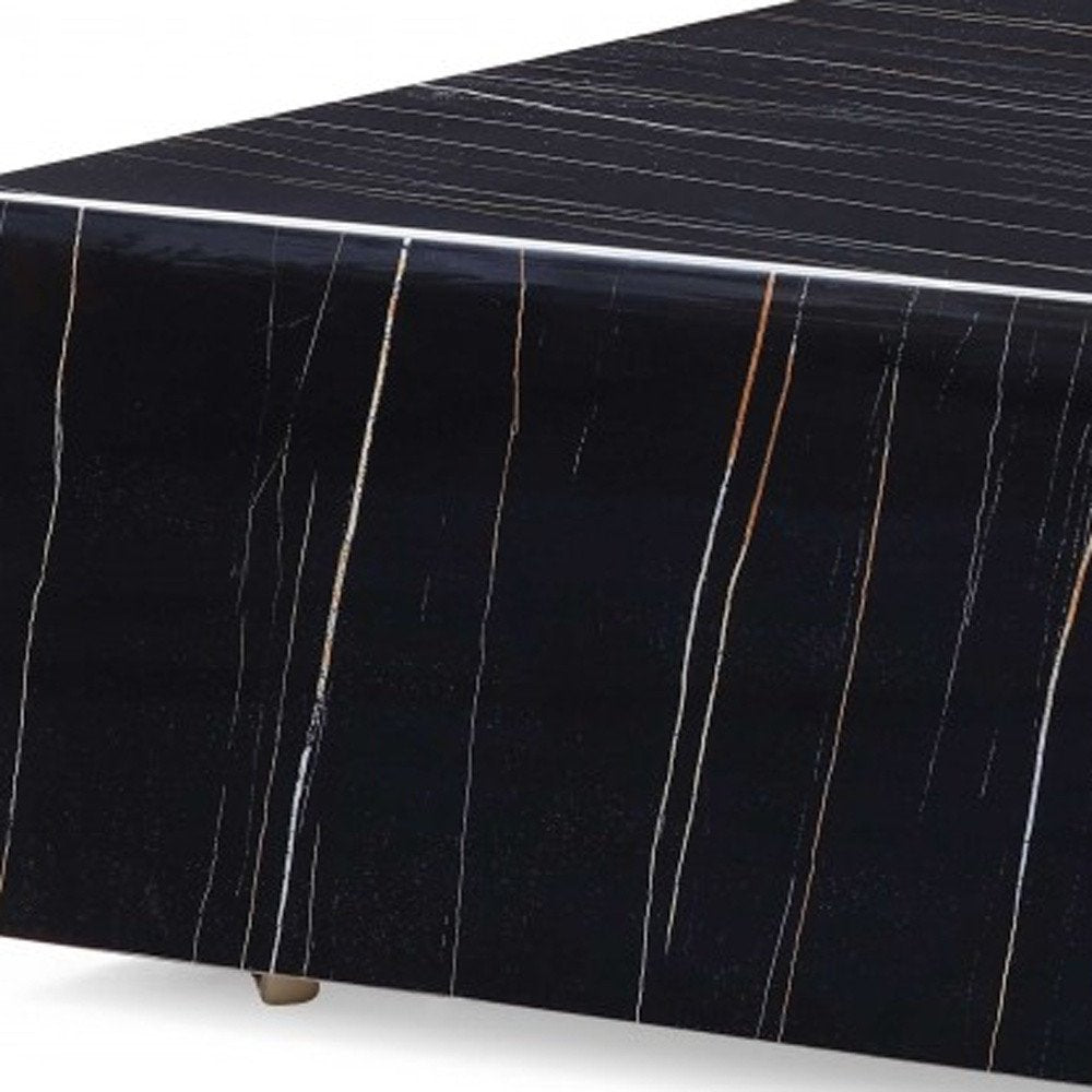 Black Genuine Marble and Brass Square Coffee Table - 35-inch