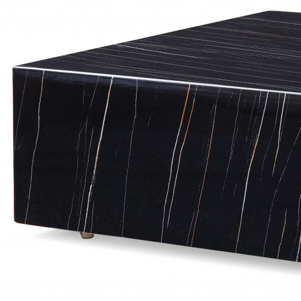 Black Genuine Marble and Brass Square Coffee Table - 35-inch