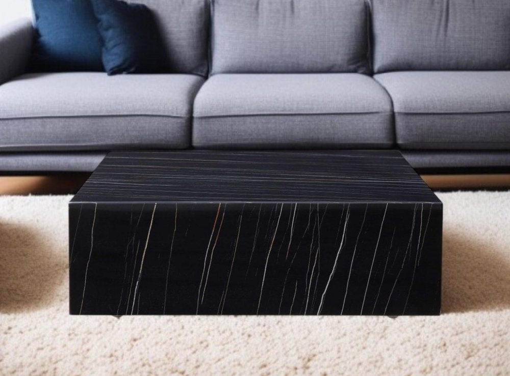 Black Genuine Marble and Brass Square Coffee Table - 35-inch