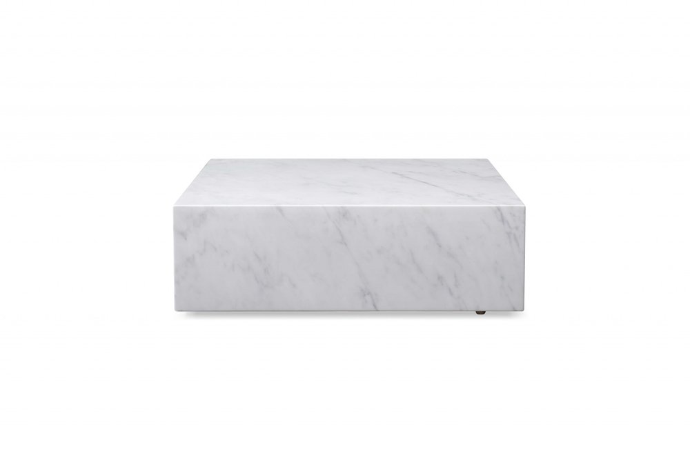 White Genuine Marble and Brass Square Coffee Table - 35-inch