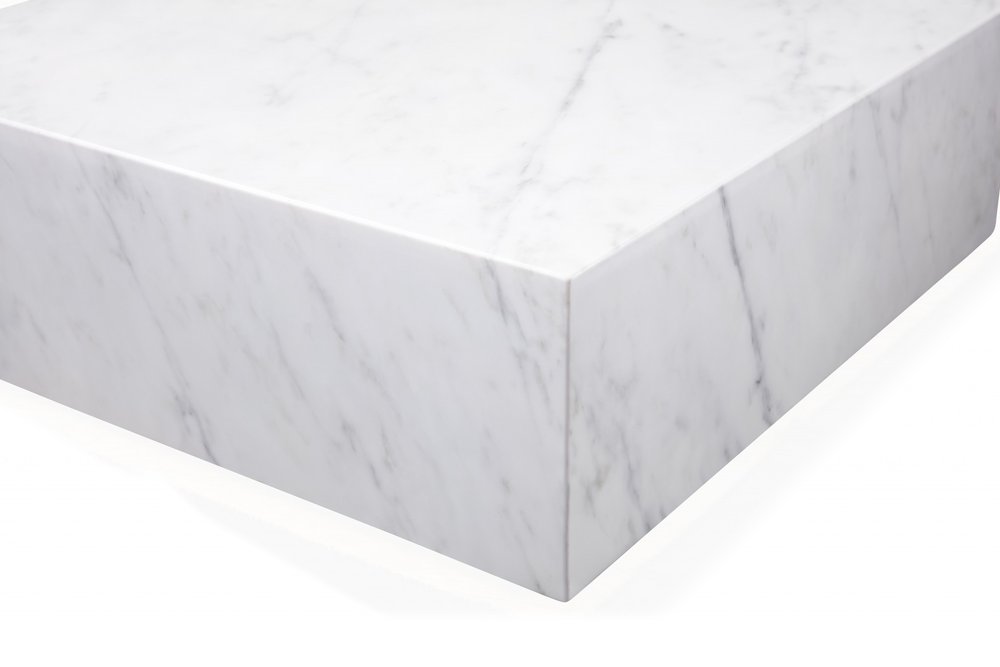 White Genuine Marble and Brass Square Coffee Table - 35-inch