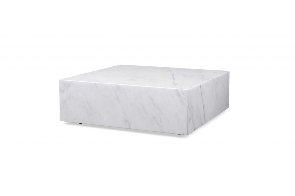 White Genuine Marble and Brass Square Coffee Table - 35-inch