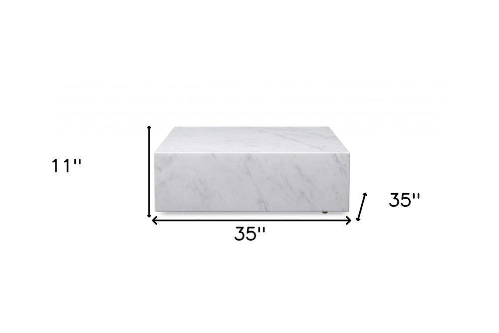 White Genuine Marble and Brass Square Coffee Table - 35-inch
