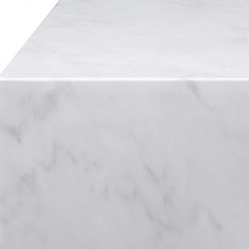 White Genuine Marble and Brass Square Coffee Table - 35-inch