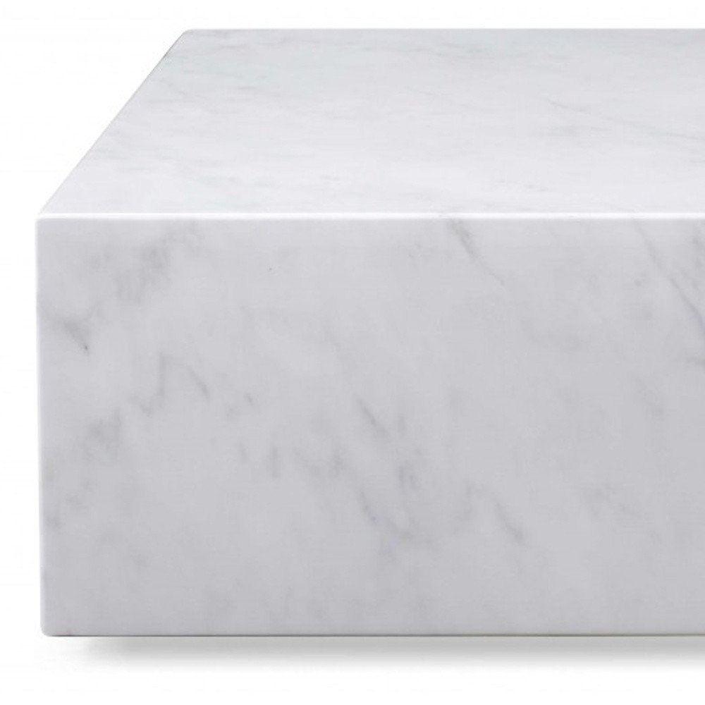 White Genuine Marble and Brass Square Coffee Table - 35-inch