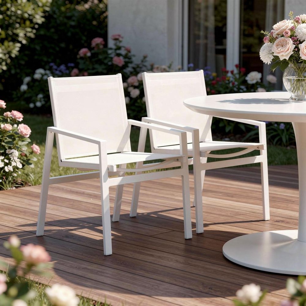 Set of Two 22 White Metal Indoor Outdoor Dining Chair