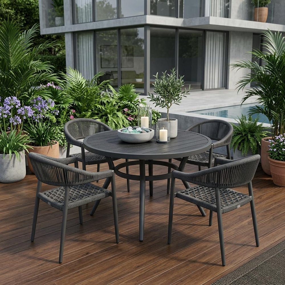 Set of Four 22 Gray Aluminum Outdoor Arm Chair
