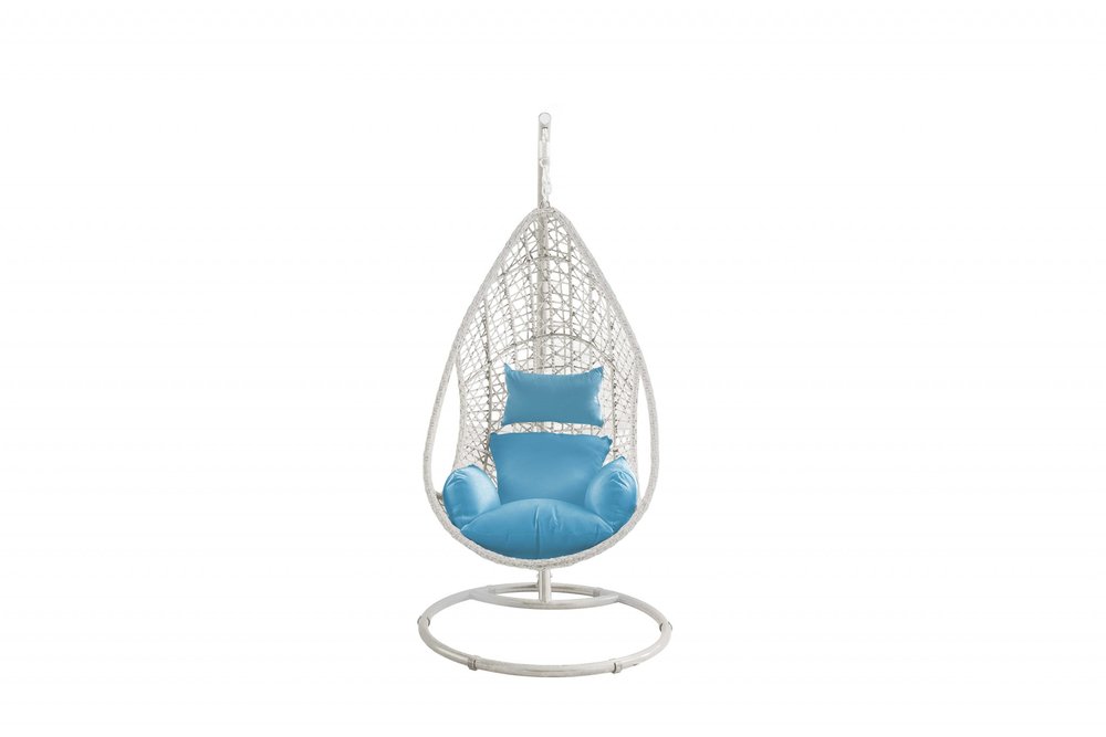 Blue and Steel Stand Finished Metal Outdoor Swing Chair with Blue Cushion