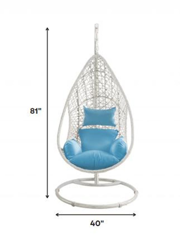 Blue and Steel Stand Finished Metal Outdoor Swing Chair with Blue Cushion