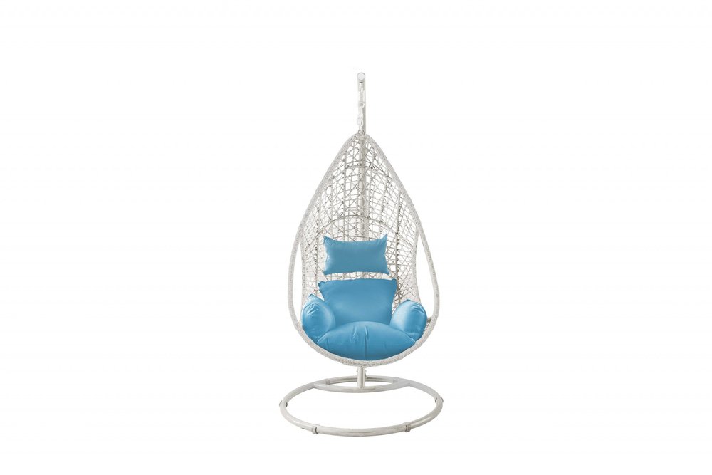 Blue and Steel Stand Finished Metal Outdoor Swing Chair with Blue Cushion