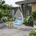 Blue and Steel Stand Finished Metal Outdoor Swing Chair with Blue Cushion