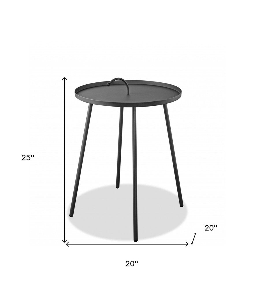 Gray Stainless Steel Round End Table - 25-inch