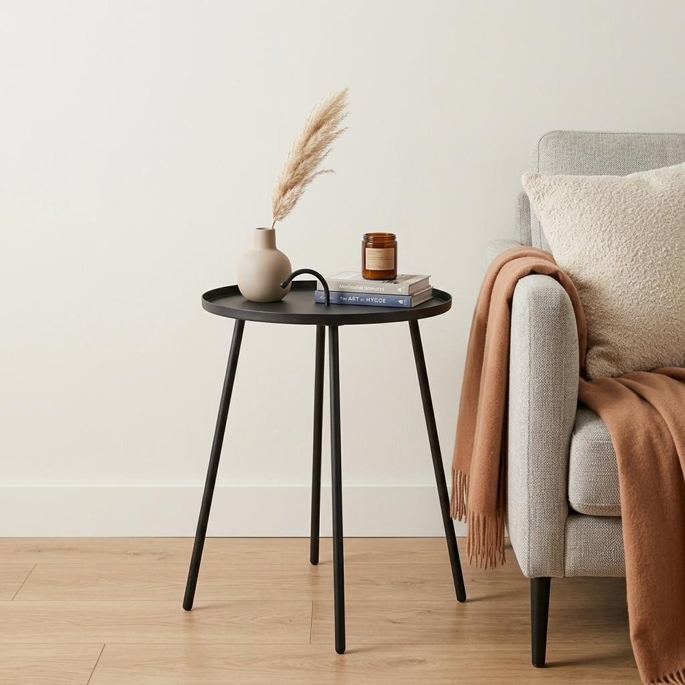 Gray Stainless Steel Round End Table - 25-inch