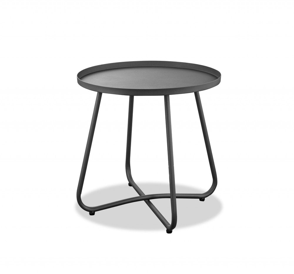 Gray Rounded Aluminum Outdoor Side Table - 18-inch