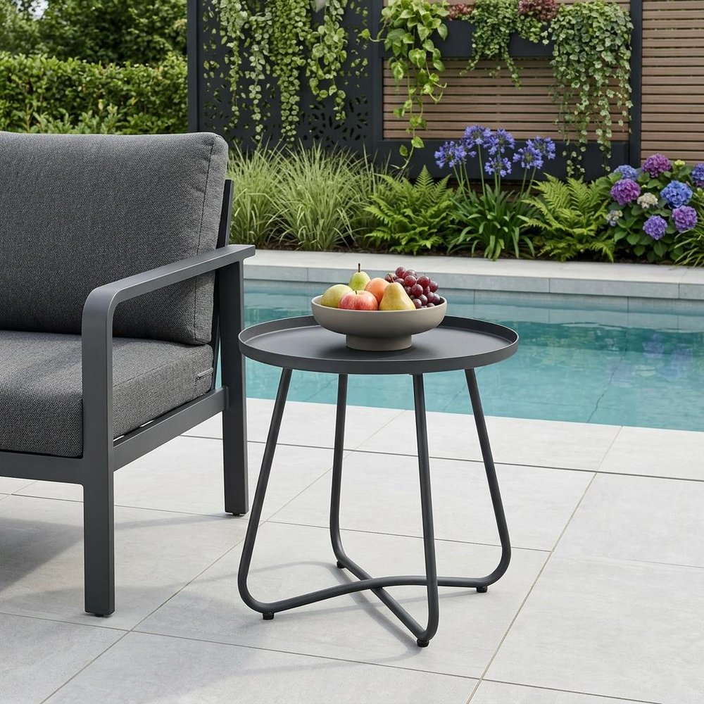 Gray Rounded Aluminum Outdoor Side Table - 18-inch