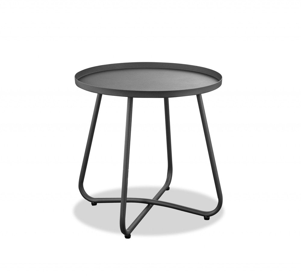Gray Rounded Aluminum Outdoor Side Table - 18-inch
