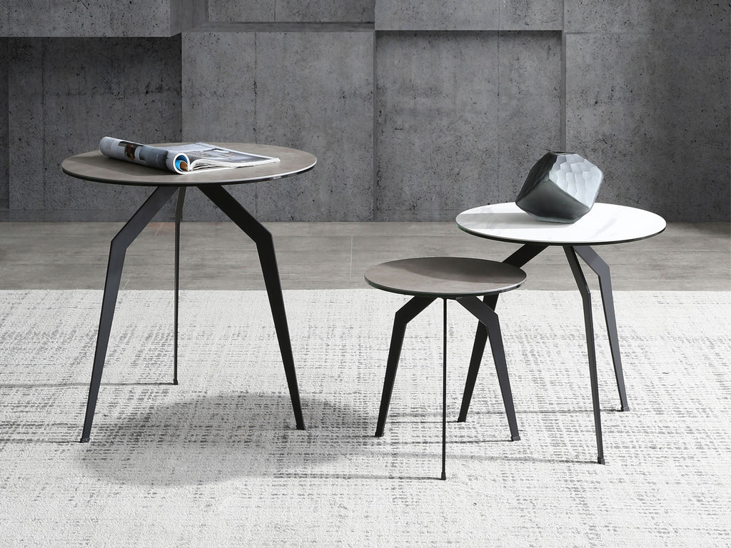 Black and Gray Ceramic Round End Table - 20-inch