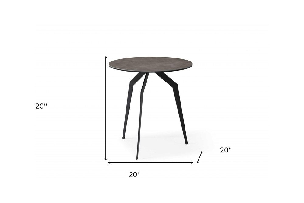 Black and Gray Ceramic Round End Table - 20-inch